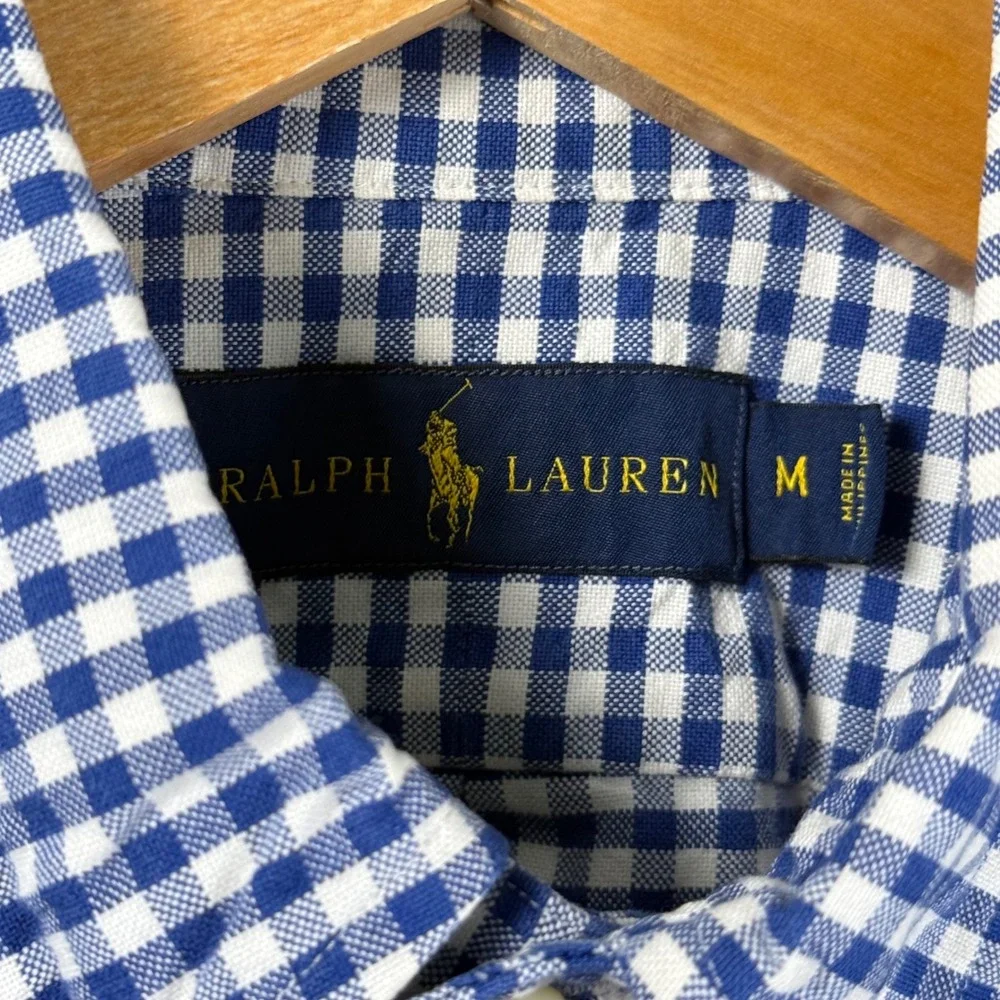 Ralph Lauren Gingham Button Down Shirt Long Sleeve Plaid Flesh Pony OCBD Mens M
